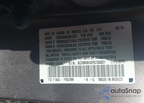2015 Honda Cr-V Lx from USA, damaged, VIN 3CZRM3H32FG703321